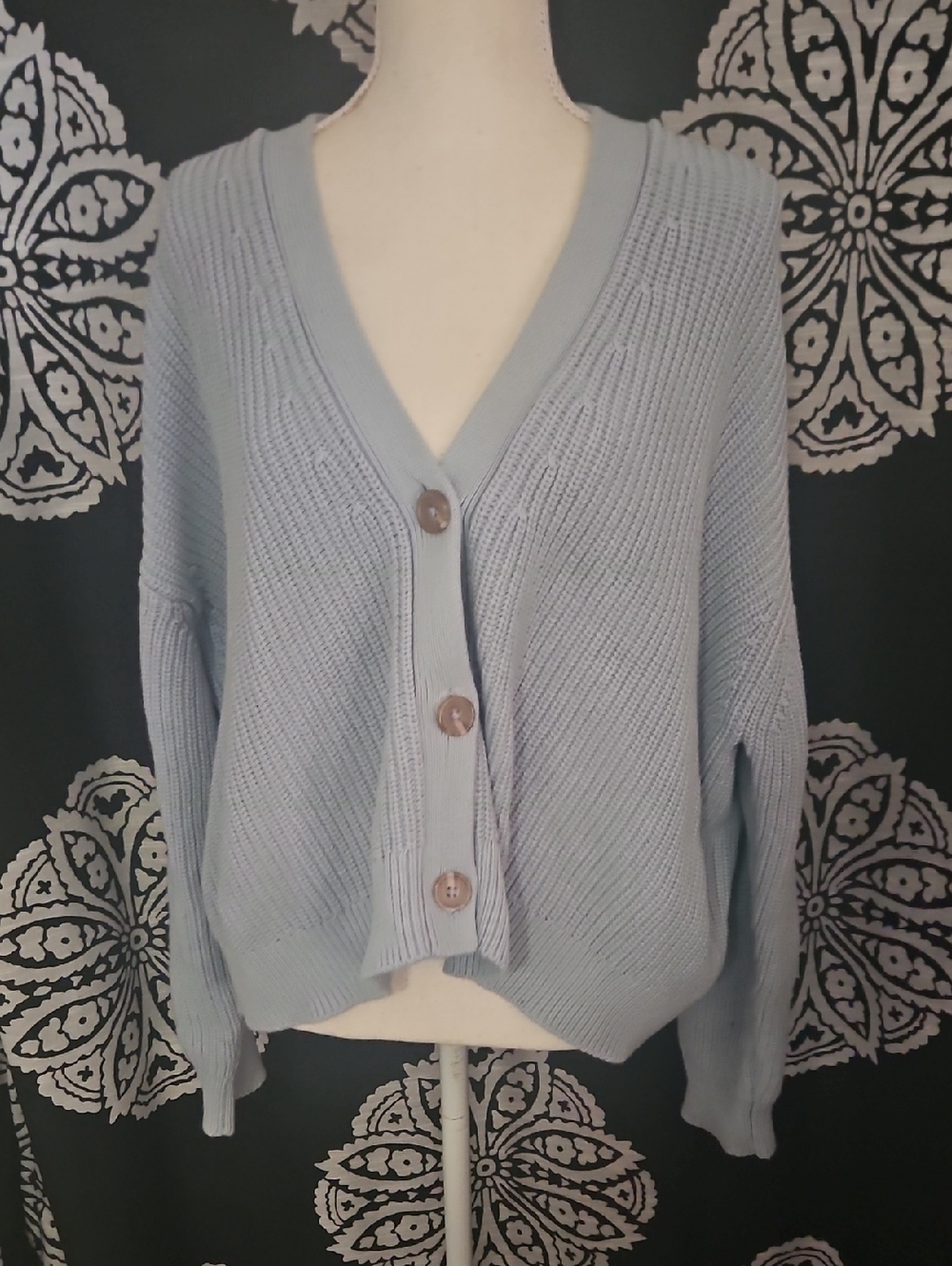 Quince Soft Sky Blue V-Neck Button Cardigan Sweater